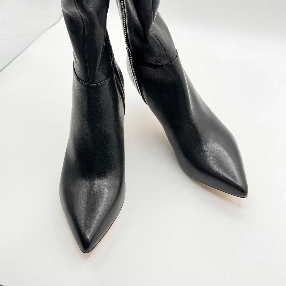Calvin Klein Coletta Over the Knee Boots Women 6.5 Black Leather Stiletto Luxury